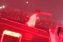 Hip-hop performer Travis Scott fell into a hole on stage during Drake's show at The O2 (Still from video by @ben_gregoryy)