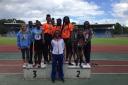 Winners: Croydon's girls' 4x100m team, centre