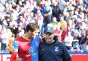 Deadly duo: Joel Ward with Palace boss Tony Pulis after the 1-0 win over Chelsea on Saturday                 SP81788