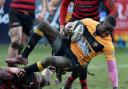 Will it come out in the wash?: Esher winger Spencer Sutherland gives a clear indication he is no domestic god off the field in Saturday’s narrow defeat at Blackheath 	Picture: Keith Gillard