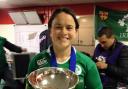 Smiling: Waldegrave School matches teacher Jackie Shiels with the women's Six Nations trophy