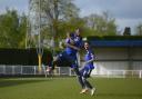 Get in there: Met Police's Rob Bartley celebrates the goal that ultimately secured the Blues a play-off place