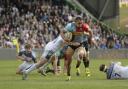 On the up: Quins centre Joe Marchant makes a break against Newcastle Falcons at the Stoop in April