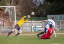 Goal: Corinthian Casuals James Cottee puts the icing on the cake at Walton & Hersham                       Picture: Stuart Tree