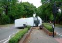 The overturned van in Belmont Drive