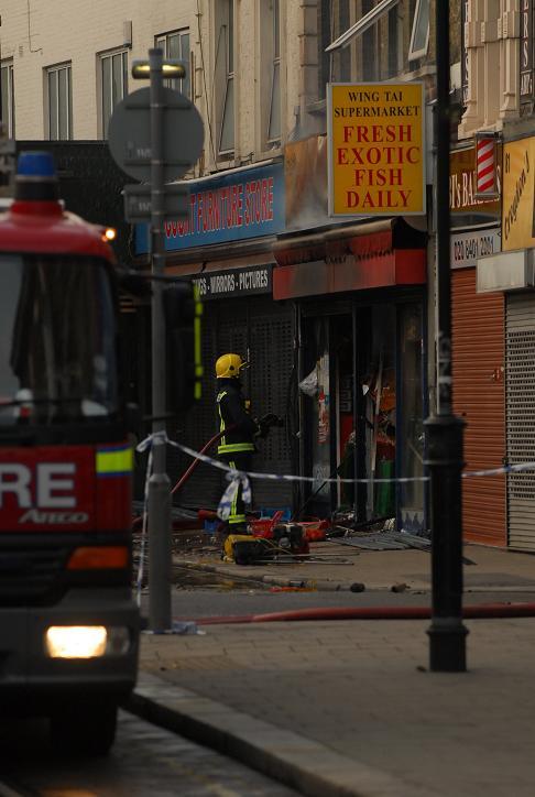 Images from the fire at the Wing Tai Chinese supermarket in Church Street, Croydon, which caused major disruption. Picture by John Bownas