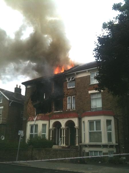 Pictures from the fire caused by an explosion at flats in South Norwood.
