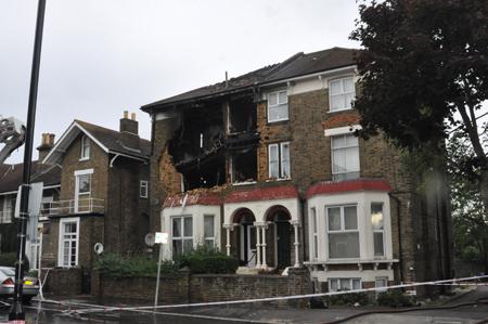 Pictures from the fire caused by an explosion at flats in South Norwood.