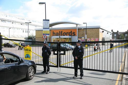 Police at Halfords in Brixton