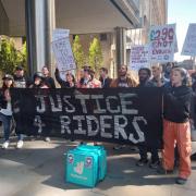 Outside 100 Bishopsgate, London, where the company chief executive Will Shu is holding the AGM, riders held Banners reading “Shame on Shu”
