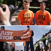 Download Just Stop Oil protesters take part in a slow walk protest near Wimbledon Magistrates' Court, London, as two of their activists, Samuel Johnson and Patrick Hart, are due to appear charged with aggravated trespass
