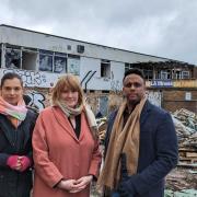 Councillor Rowenna Davis, MP Sarah Jones and Koby Yogaretnum at the site last month (Credit: Harrison Galliven)