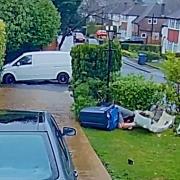 A dad fell off his wheelie bin in Croydon in footage captured by a Ring doorbell