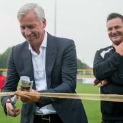 Happier memories: Alan Pardew cuts the ribbon on Sutton United's new 3G pitch