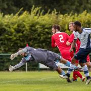 Back of the net: Jordan Clarke scored the winner on his Corinthian Casuals debut at Crawley Down Gatwick on Saturday