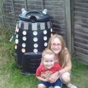 Kerry and William Irvine with the Dalek compost bin