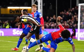 Newcastle United's Alexander Isak (left) and Crystal Palace's Chris Richards battle for the ball during the Premier League match at Selhurst Park