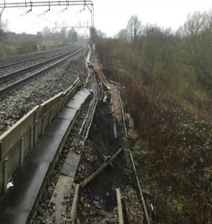 The landslide damage (picture taken by Network Rail)