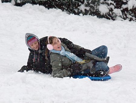 Fun on a sleigh in snowy Nonsuch Park. Sent in by Melanie Harper