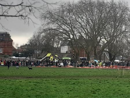 Crowds at playground on Windmill Drive