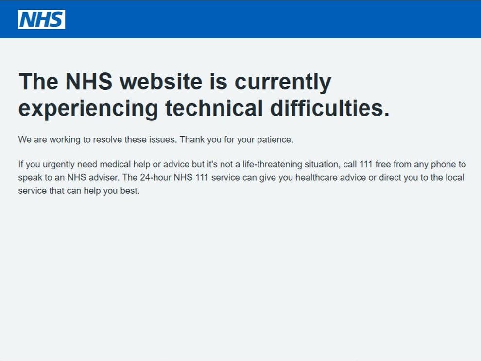 PA - NHS website has temporarily crashed
