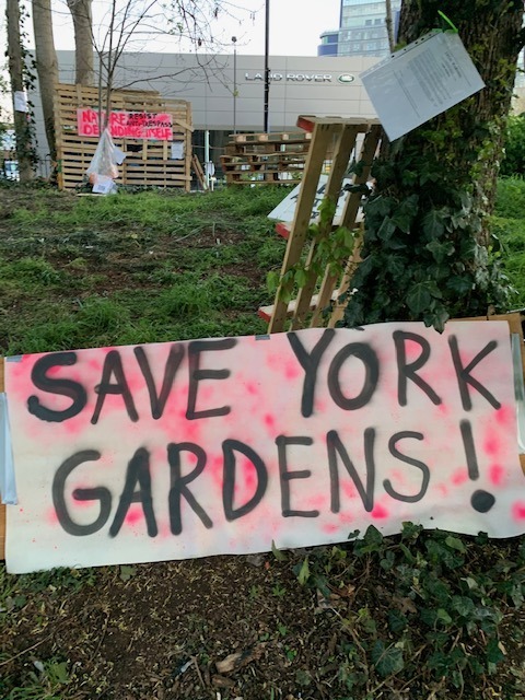 Protesters are occupying York Gardens in Battersea again to stop trees being felled