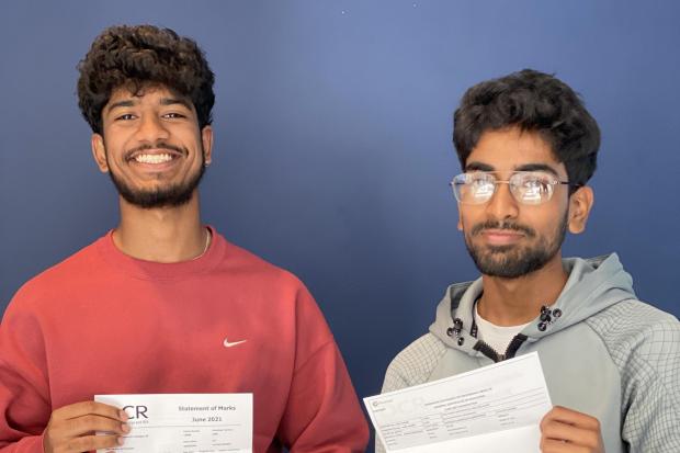 Croydon Metropolitan College: Inthusan Inthiran, who received A*A, and Kardigan Suthkaran with A*AA, who will attend Nottingham University 