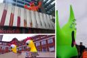 Images via Croydon BID show the inflatable monsters atop various buildings in town