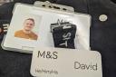 David Parke's pronoun name badge from Marks and Spencer
