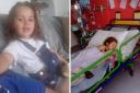Brodie before her illness and then an image of Brodie when she was in hospital