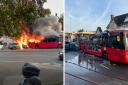 WATCH as bus and car burst into flames and destroyed by fire after crash