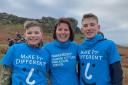 Emma Moscrop, Co-ordinator of the Parkinson's UK’s Yorkshire & Humber Younger Person's Support Group walking to raise awareness of Parkinson’s with her sons