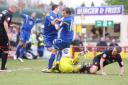 In a tangle: Billy Knott and Jack Midson cannot find an equaliser against Rotherham