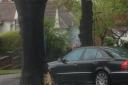 The crashed Mercedes in Oak Hill Road, Surbiton