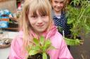 Chessington fun day: Emma Mileman (L) and Ellen Pearcey at the plant stall