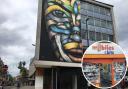 Street art seen above closes shop fronts on Croydon High Street (@lando_j). Image detail: Rakesh Gupta