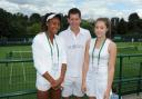 On the hallowed courts of Wimbledon: Nency Chipan, left, and Rebecca Richardson, right, with Tim Henman