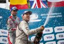 Cheers: Sam Bird celebrates his Formula E win in front of his home fans at Battersea Park