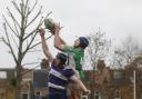 Reaching new heights: Duncan Madden gets up highest to claim a Battersea Ironsides line-out during the weekend win over Old Tiffinians  		              SP94644