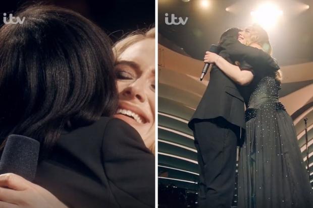 Adele was surprised on stage during An Audience With Adele by her Balham school teacher Ms McDonald (photos: ITV)