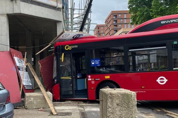 Police were called to Sutton High Street at 12.40 today to reports that a bus had collided with a building / Image: Saba Ali