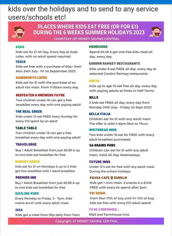 Your Local Guardian: Some of the venues offering deals for kids this summer (Image: Money Saving Central) Your Local Guardian: Some of the venues offering deals for kids this summer (Image: Money Saving Central)