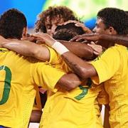 Familiar sight: Brazil celebrate a goal