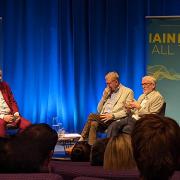 (left-right) Iain Dale interviews trade unionist Len McCluskey and former Labour leader Jeremy Corbyn during his All Talk at the Edinburgh International Conference Centre