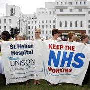Staff at St Helier protesting outside St Helier hospital against cuts