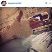 Josh's hand needed to be bandaged up after his little finger got ripped off