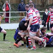 In there somewhere: Hugo Ellis gets over the line to add another five points to Park's tally                Pictures: David Whittam