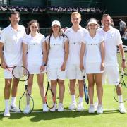 Learn from the best: Jodie Lawrence-Taylor, third from left, and Alice Klugman, second from right, with former British number one Tim Henman, far left