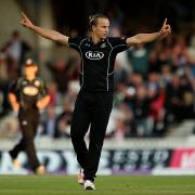 Happy days: Tom Curran celebrates his crucial run out in the London One Day Trophy semi-final win over Nottinghamshire on Monday                All pictures: Steven Paston PA Photos