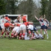 Try time: London Scottish celebrate a try in their 19-17 derby triumph over London Welsh at Old Deer Park